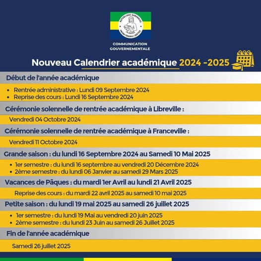 Calendrier Académique 2024- 2025/ Enseignement Supérieur