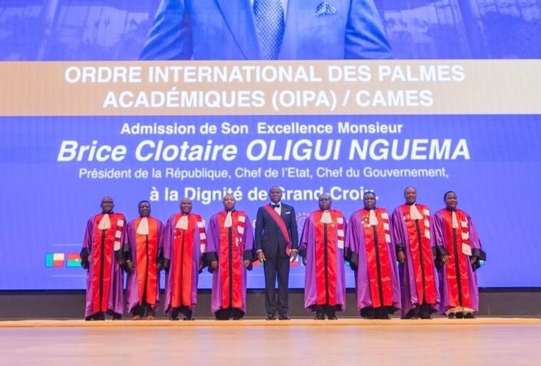 PALAIS DES CONGRÈS OMAR BONGO ONDIMBA : LE PRÉSIDENT BRICE CLOTAIRE OLIGUI NGUEMA ÉLEVÉ À LA DIGNITÉ DE GRAND-CROIX DES PALMES ACADÉMIQUES DU CAMES